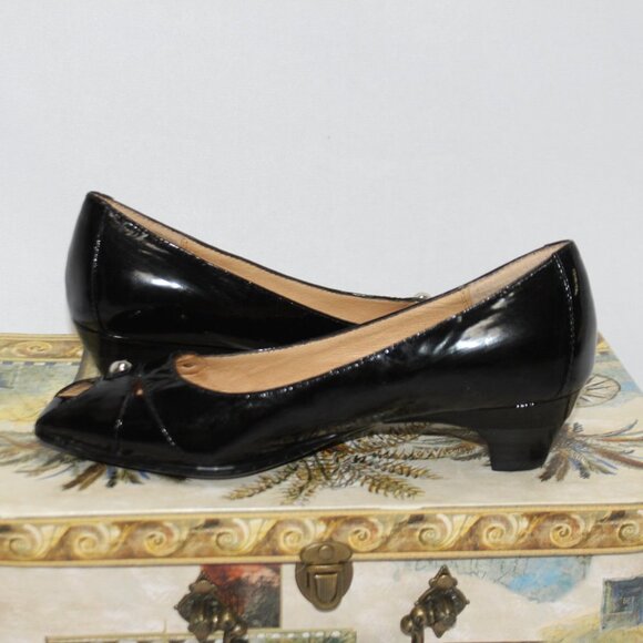 Sofft Simone Black Patent Open Toe Heels - Picture 14 of 15